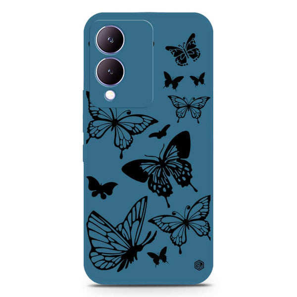 Cute Butterfly Design Soft Phone Case - Silica Gel Case - Blue - Vivo Y17s