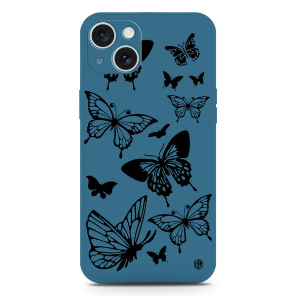 Cute Butterfly Design Soft Phone Case - Silica Gel Case - Blue - iPhone 15