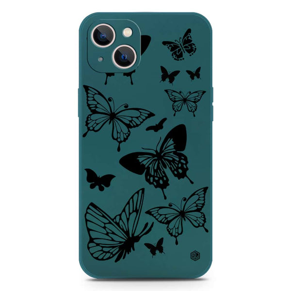 Cute Butterfly Design Soft Phone Case - Silica Gel Case - Darkgreen - iPhone 13 Mini