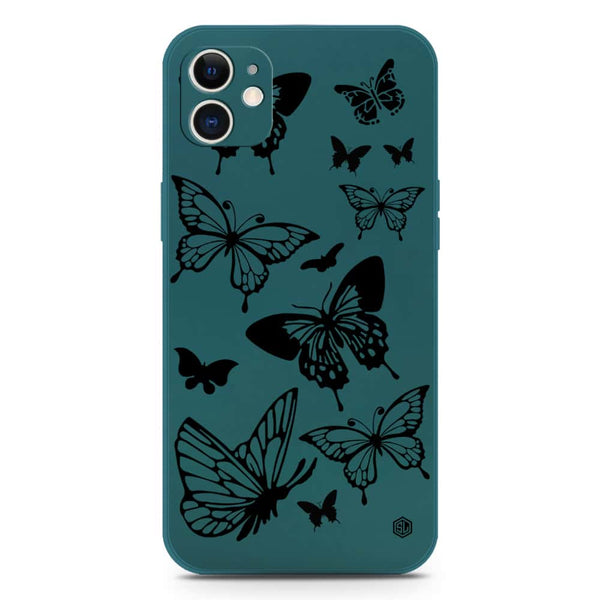 Cute Butterfly Design Soft Phone Case - Silica Gel Case - Darkgreen - iPhone 12