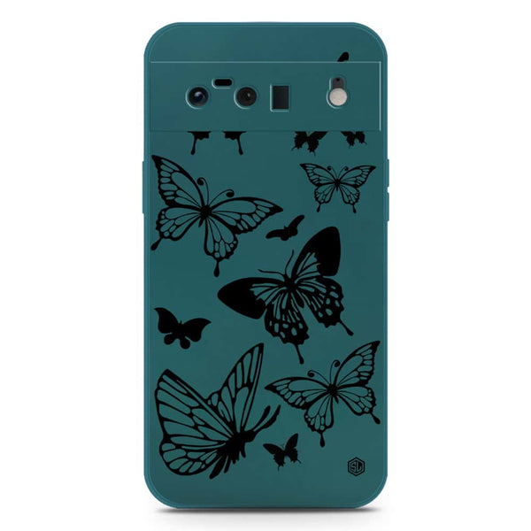 Cute Butterfly Design Soft Phone Case - Silica Gel Case - Darkgreen - Google Pixel 6