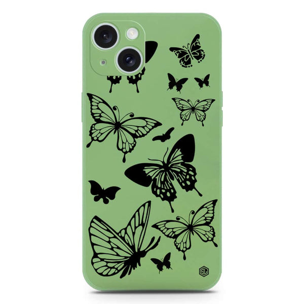 Cute Butterfly Design Soft Phone Case - Silica Gel Case - LightGreen - iPhone 15