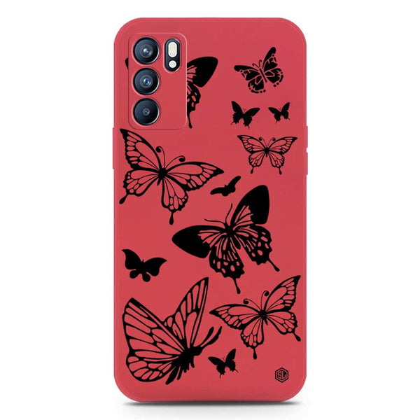 Cute Butterfly Design Soft Phone Case - Silica Gel Case - Dark Red - Oppo Reno 6 Pro 5G