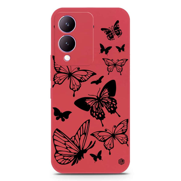 Cute Butterfly Design Soft Phone Case - Silica Gel Case - Red - Vivo Y17s