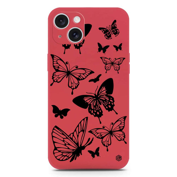 Cute Butterfly Design Soft Phone Case - Silica Gel Case - Dark Red - iPhone 15